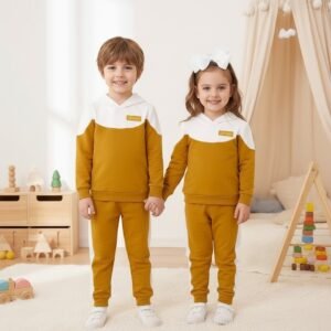 শীতের জন্য পারফেক্ট, আকর্ষণীয় রঙের শিশুর হুডি সেট – ছেলে ও মেয়ে উভয়ের জন্য ডিজাইন।