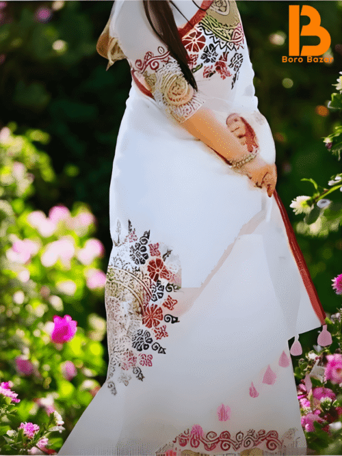 হ্যান্ডপ্রিন্ট হাফসিল্ক শাড়ী