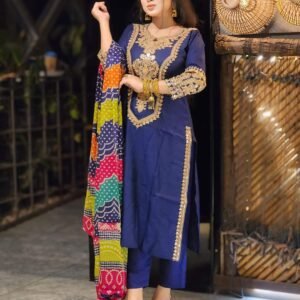 লিনেন সিকোয়েন্স এমব্রয়ডারি থ্রি পিস