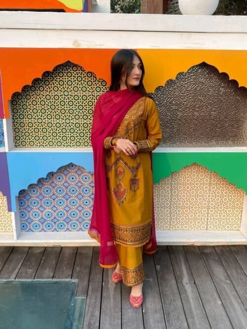 💛 সিকোয়েন্স এমব্রয়ডারি টিসি কটন থ্রি পিস