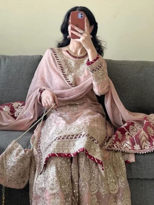 💎 ভিআইপি কালেকশন: জমকালো ফক্স জর্জেট শারারা থ্রি পিস