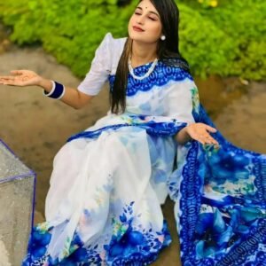 চান্দেরী সিল্ক ডিজিটাল প্রিন্ট শাড়ি