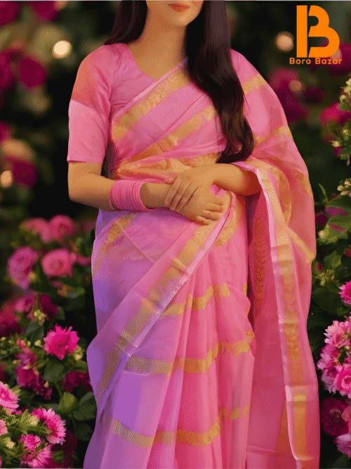 💖 প্রিমিয়াম সেমি মসলিন শাড়ি (ব্লক প্রিন্ট)