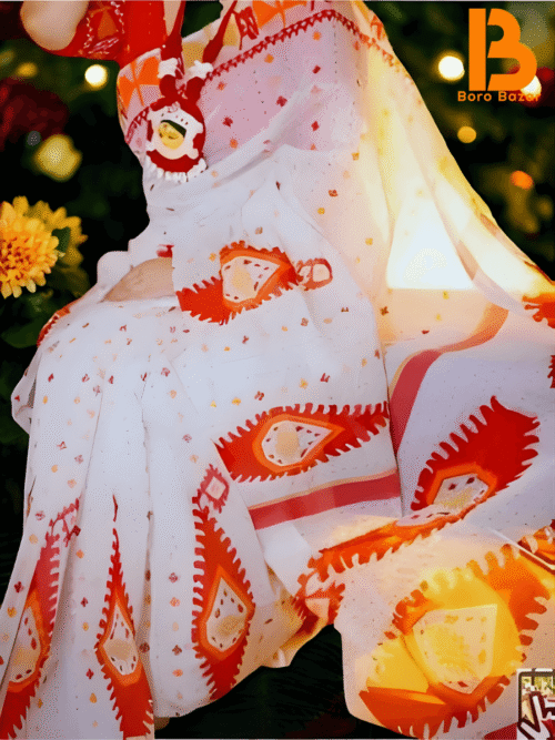 হাফ সিল্ক ব্লক প্রিন্ট শাড়ী