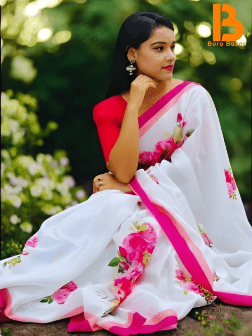 🌹 আধুনিক টপটের সিল্ক শাড়ি (ডিজিটাল প্রিন্ট)