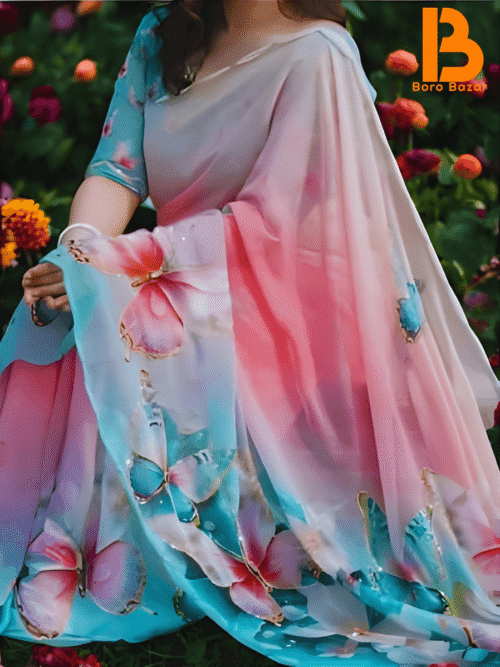 🌺 মনোমুগ্ধকর টপটের সিল্ক শাড়ি (ডিজিটাল প্রিন্ট)