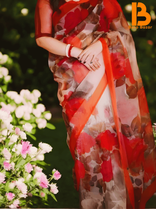 💎 আধুনিক প্রিমিয়াম চাঁদেরী সিল্ক শাড়ি (ডিজিটাল প্রিন্ট)