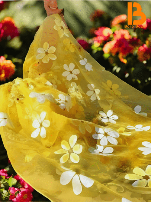 🌸 হ্যান্ড প্রিন্ট হাফ সিল্ক শাড়ি