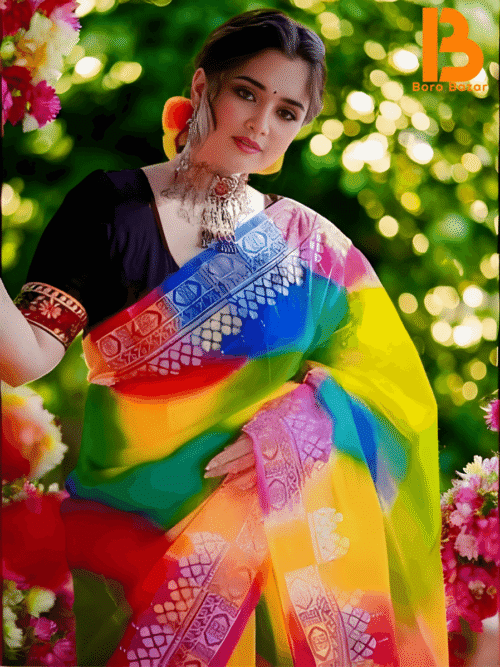 রংধনু আফসান প্রিন্টের হাফ সিল্ক শাড়ি