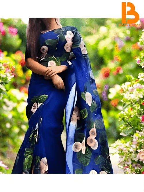 🌸 হ্যান্ড প্রিন্ট হাফ সিল্ক শাড়ি