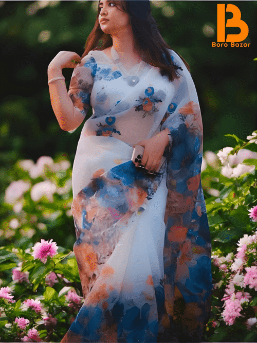 💎 চাঁদেরী সিল্ক ডিজিটাল প্রিন্ট শাড়ি