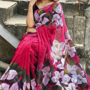 মনোমুগ্ধকর হাফ সিল্ক শাড়ি (হ্যান্ডপ্রিন্ট)