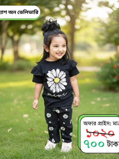 কিডস প্রিমিয়াম কটন হাফ স্লিভ টি-শার্ট ও প্যান্ট সেট (২-১৩ বছর)