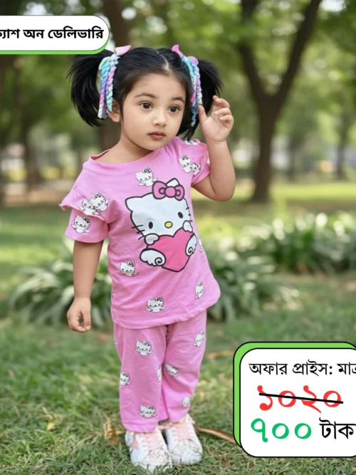 কিডস প্রিমিয়াম কটন হাফ স্লিভ টি-শার্ট ও প্যান্ট সেট (২-১৩ বছর)